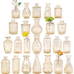 TBWIND Glass Bud Vase Set of 24, Small Amber Flower Vases for Centerpieces in Bulk, Mini Vintage Vase for Wedding Decor, and Home Table Dcor