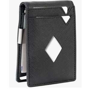 Bifold Slim Men Wallet Genuine Leather Thin, Fit 6-8 Cards, Several Cash (Fold Once), Small Vertical RFID Blocking Wallets for Men -Black democratic wallet for men semorid wallet for men