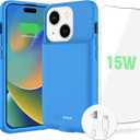 BOPPS Battery Case for iPhone 15/15 Pro, Ultra-Slim 15W Fast Lightweight Powerful 7000mAh Charger Case Protection Anti-Slip Soft TPU Charging Case for iPhone 15,15 Pro 6.1'',Blue