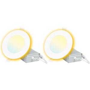 2 Pack 4 Inch 5CCT LED Recessed Light with Night Light, 2700K 3000K 3500K 4000K 5000K Selectable Ultra-Thin Lighting, 9W, 120V, 750LM, Dimmable Canless Wafer Downlight, ETL FCC (White)