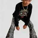 Toddler Baby Boy Clothes Cartoon Face Print Colour Blocking Sweatshirt + Sweatpants Outfits Set (13-14 Years)