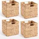 10.5 x 10.5in Wicker Storage Baskets, Cube Foldable Water Hyacinth Storage Baskets for 11 x 11 Cube Shelves Set of 4