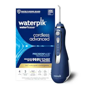 Waterpik Cordless Advanced 2.0 Water Flosser For Teeth, Gums, Braces, Dental Care With Travel Bag and 4 Tips, ADA Accepted, Rechargeable, Portable, and Waterproof, Blue WP583