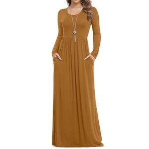 VIISHOW Women's Boutique Long Sleeve Simple Long Dresses with Pockets Loose Plain Casual Maxi Dresses(Light Brown,Small)