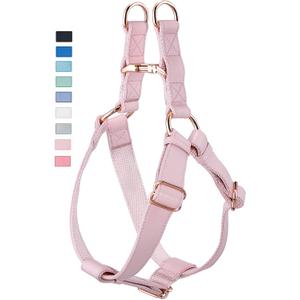 Soft Leather No Pull Dog Harness - Adjustable Step in Dog Harness with Rose Gold Heavy Duty Metal Buckle, Freedom Nylon Dog Halter Vests for Small Medium Large Dogs Easy Walking Training (Pink,L) (L (Neck&Chest Girth 26"-38"x Width 1"))