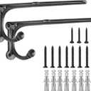 Metal Wall Shelf Brackets 8 Inch with Hooks Heavy Duty Brackets for Floating Shelves, Cast Iron Shelf Bracket Black 2 Pack