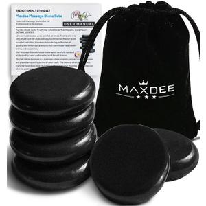 Maxdee Massage Stones Essential Hot Stones for Massage, 6 Large Hot Stones Massage Kit Hot Rocks Massage Stones for Professional or Home Spa, Foot Heater, Relaxing, Healing, Pain Relief, 3.14" (Black)