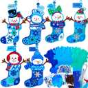 Winlyn 24 Sets Winter Decorations DIY Snowman Stocking Ornaments Christmas Craft Kits Foam Stocking with Festive Snowman Snowflake Foam Stickers for Kids Holiday Classroom Activities Party Favors