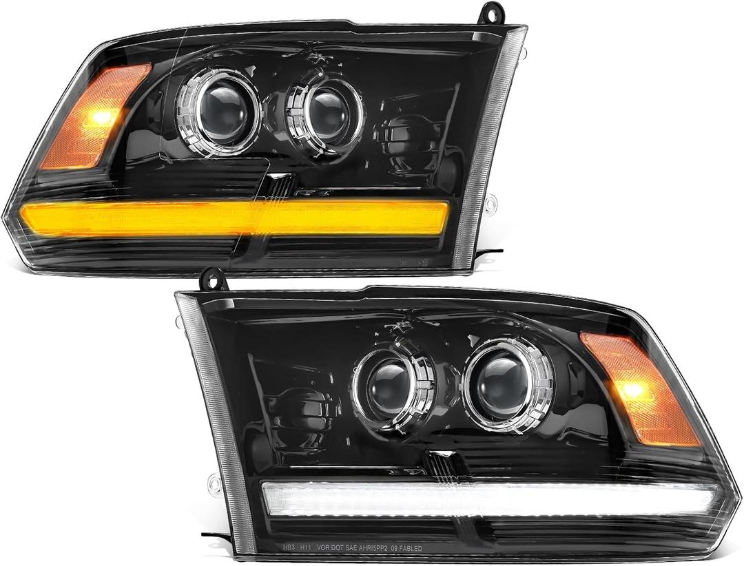 Partsam Full LED Headlights Assembly Compatible with 2009-2018 Ram 1500 2500 3500, DOT Approved Dual Projector Assembly Pair with Start Animation DRL Sequential Turn Signal Hi/Low Beam 6500K 12V IP67 (Black)