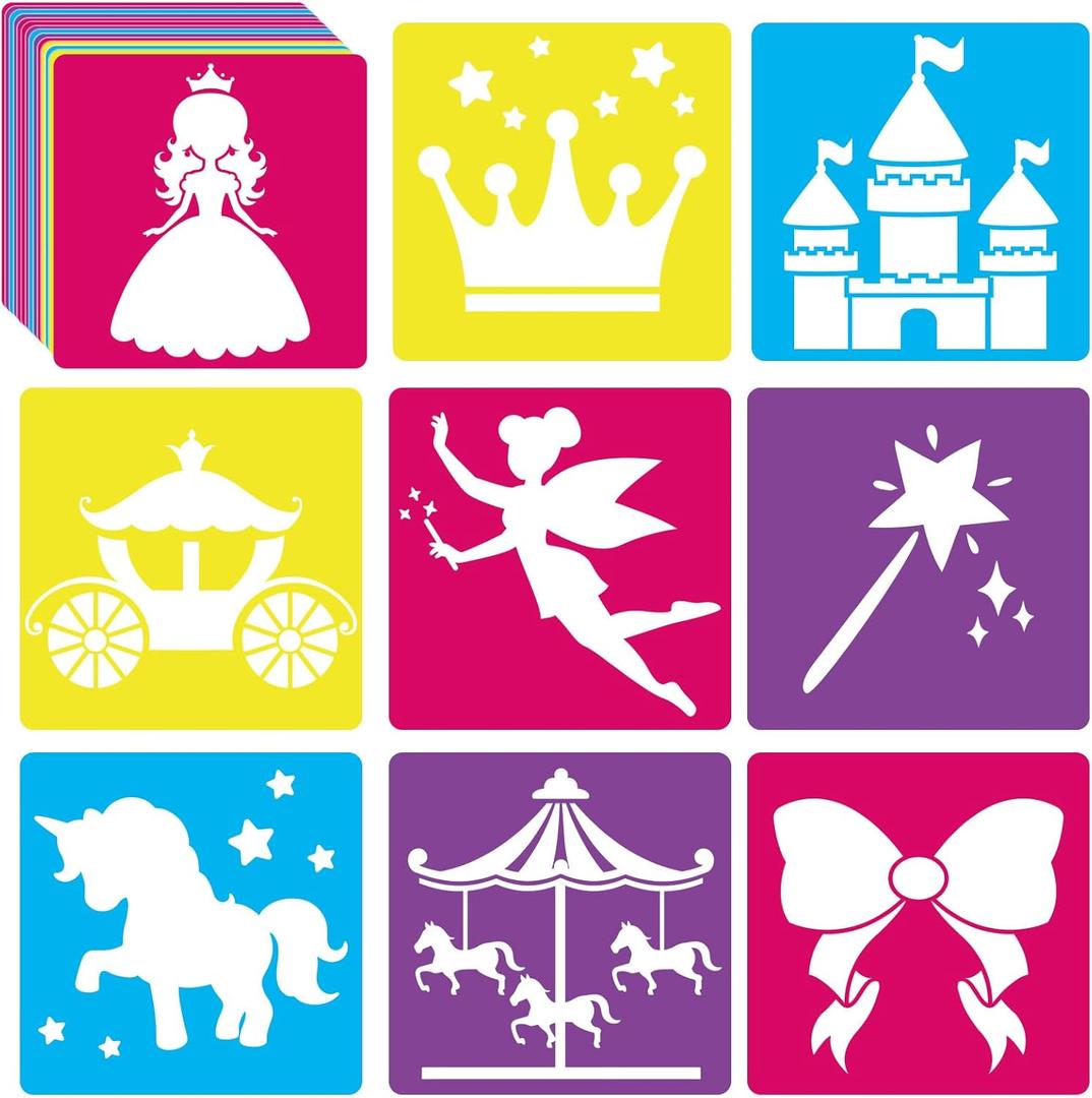 36pcs Princess Drawing Stencils 8 Inch Sidewalk Chalk Stencils Painting Large Washable Reusable Garden Theme Princesses Fairies Primary Shape Template