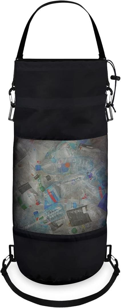 Portable Boat Trash Bags Container Outdoor Medium Hoop Mesh Trash Bags Reusable Garbage Container Cabin Storage for Men Women Adults Kayak Camper Fishing Sea (Black)