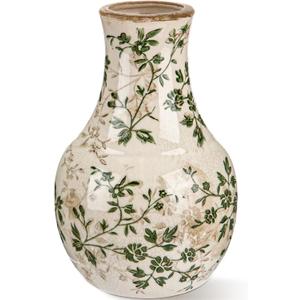 LemonRoad Vintage Ceramic Flower Vase 5.7 Inch Chinoiserie Ice Cracked Glaze Porcelain Vase Rustic Ceramic Large Centerpieces for Home Table Living Room Bookshelf Office(Floral Style)