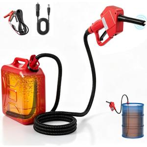 5GPM Fuel Transfer Pump with Auto-Stop & Hand Nozzle, 118'' pumping lift, fit different jug size and depth barrels,no adapters needed,portable gas pump,barrel pump for Gasoline, Diesel, Kerosene