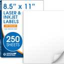 8.5" X 11" Matte White Full Sheet Labels (250 Sheets, 250 Stickers) Printable Sticker Paper for Laser & Inkjet Printers - Spartan Industrial Template R026