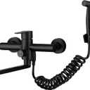 Kitchen Sink Wall Mount Faucets, Matte Black Commercial Faucet with Side Sprayer,Stainlesss Steel Mixer Tap, Unility Sink Faucet, 7.5-8.5 Inches Center, Spout Reach 9.2"