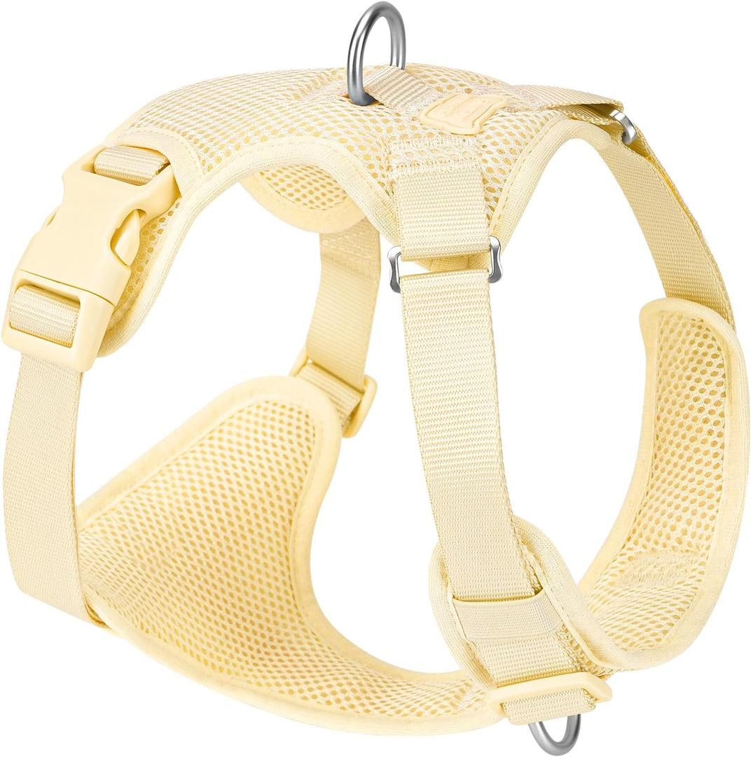 No Pull Dog Harness for Small Medium Large Dogs - Adjustable 2 Layer Mesh Dog Vest with Dual Clip, Escape Proof, Quick Release, Lightweight Breathable Mesh for Walking Hiking (Light Yellow,XS)