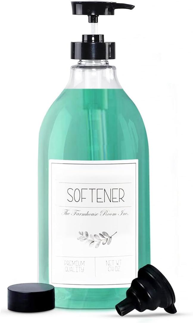 Fabric Softener Liquid Dispenser - Softener Container for Laundry Room Organization - BPA Free & PET Plastic 1/2 Gallon Pump Bottle Dispenser - w/Waterproof Labels 64oz