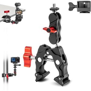 Clamp Mount for DJI Osmo 360 Action 6 Accessories,Mental Camera Super Clamp for DJI Osmo Action 5 pro/4/3,Pocket 3,for GoPro Hero 13/12,for Insta360 X5/X4 with 1/4" Threads Adapter