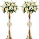 Gold Flower Stand for Wedding, 27.6in Wedding Flower Stand for Table Centerpiece, Tall Metal Crystal Trumpet Flower Vase for Table Wedding Reception Party Event Home Decor