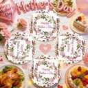 50PCS Happy Mother's Day Paper Plates and Napkins - Pink Floral Dessert Plates and Napkins Disposable Best Mom Ever Theme Supplie for Mother's Day Birthday Party Decorations