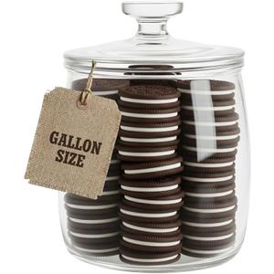 Kitchentoolz Large Glass Cookie Jar with Airtight Lid - 1 Gallon Storage Container for Candy, Flour, Sugar, Pet Food & Dog Treat Canister - Pack of 1