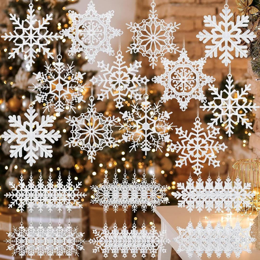 Lunmon 48 Pcs Crochet Snowflake Ornaments Winter Crocheted Snowflake Hanging Decor Crochet Doilies for Winter Wonderland Decorations Christmas Tree Home Wall Holiday Party Woven Gift, 6 Styles