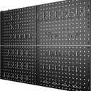 4 Pack Metal Pegboard Panels with 50 Hooks, Black Pegboard Wall Organizer, Pegboard Accessories, Heavy Duty Garage Tool Storage System for Workbench, Workshop, Office, Craft Room (16x12"- 4 Pcs)