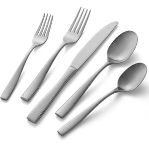 HIKAA 20-Piece Silverware Set Service for 4, Heavy Duty Stainless Steel Flatware Set with Extra Thickness, Matte Satin Cutlery Set Dishwasher Safe