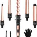 5 in 1 Curling Wand Set: Ohuhu Curling Iron Wand 5Pcs 0.35 to 1.25 Inch Interchangeable Ceramic Barrel Heat Protective Glove 2 Clips Dual Voltage Hair Curler Women Rose Gold