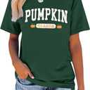 Pumpkin Shirts for Women Cute Thanksgiving Fall Tops Funny Halloween Graphic Tees Autumn Short Sleeve Outfit (Green, XL)