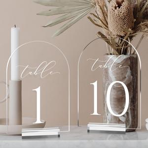 Clear Arch Table Numbers for Wedding, 5x7 Inch Arched Acrylic Table Numbers 1-10 with Stands, Clear Acrylic Arch Sign with Holder for Centerpiece, Reception, Wedding, Party, Event