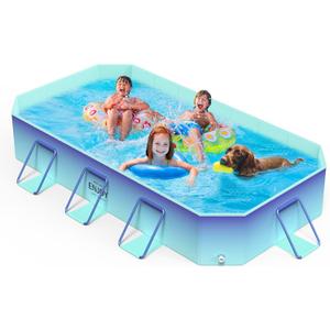 MoKo Non-Inflatable Swimming Pool for Kids and Pets, Framed Swimming Pools, Foldable Dog Pool with Sturdy Support, Space-Saving Kiddie Pool, Collapsible Kids Pool, Glacial Blue (M Size-114.1 x 70.4 x 19.6 in)