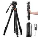 K&F CONCEPT 73 Camera Tripod with Fluid Head, Aluminum Travel Tripod for Video, Smooth Pan/Tilt for DSLR Mirrorless Camcorder, Max Load 6.6lb, for Live Streaming Vlog & Spotting Scope