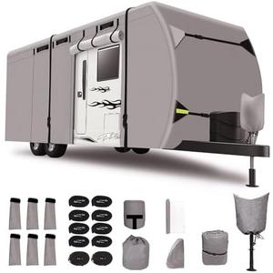 Bsteciar Upgraded 300D Oxford Travel Trailer RV Cover 20'-22' Motorhome Rip-Resistant Camper Cover,Waterproof Anti-UV Windproof RV Trailer Covers with Tongue Jack Cover,Adhesive Repair Patch etc
