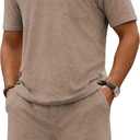 URRU Men's Polo Shirt and Shorts Set Summer Outfits Beach Terry Casual Short Sleeve 2 Piece Short Set for Men (Coffee) S