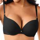 Push Up Bras for Women Padded Add Cup Size Sexy Plunge Demi Bra Underwire (Black), 38C
