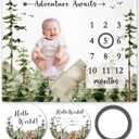 Yuzioey Adventure Awaits Baby Milestone Blanket with Birth Stat Sign, Mountain Baby Growth Chart Monthly Blanket, Watch Me Grow Adventure Nursery for New Moms Shower(50"x40")