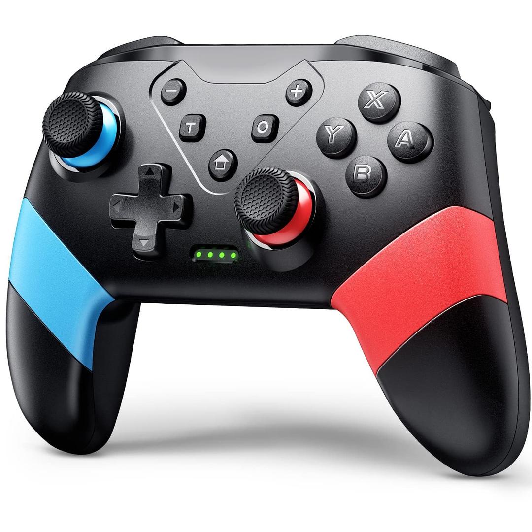 VOYEE Switch Controllers Compatible with Switch/Lite/OLED, Programming Wireless Pro Controller with Motion Control, Vibration, Wake-up, Turbo, Screenshot (Red+Blue)