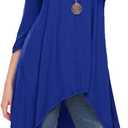 Naggoo Women's 3/4 Sleeve Button V Neck High Low Loose Fit Casual Long Tunic Tops Tee Shirts S-3XL (Blue, L)