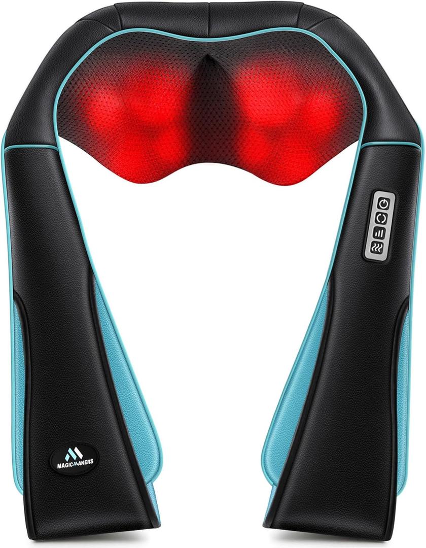 MagicMakers Shiatsu Neck Massager with Heat for Pain Relief Deep Tissue Valentine's Day Gifts for Him, Her | Ideal for Men, Women, Mom & Dad Amazing Back & Shoulder Relief from Daughter or Son, Black, Blue