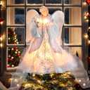 Angel Tree Topper with Lights, 12 Inch Christmas Tree Topper Angel Figurine with Wings Christmas Tree Angel Treetop for Indoor Home Holiday Party, Blue