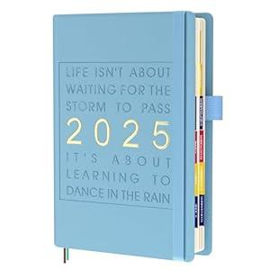 2025 Planner - Hourly Schedule Daily Planner - To Do List Planner with Monthly Tabs and Pen Loop - 100 GSM Paper - Hardcover - Faux Leather - 5.7" x 8.3" - Light Blue