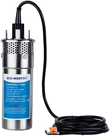 ECO-WORTHY 12V DC Submersible Deep Well Pump, MAX Flow 3.2GPM, Max Head 230ft, Water Pump Powered by Solar or Battery for Well, Livestock Drinking or Tank Filling…