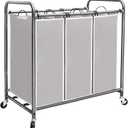 STORAGE MANIAC Laundry Sorter 3 Section with Rolling Lockable Casters, Laundry Hamper Cart for Clothes Storage, Gray