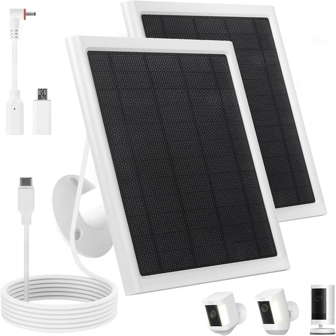 Ring Solar Panel,8W Ring Solar Charger Compatible with Stick Up Camera & Pro, Spotlight Plus & Pro, Stick Up, Spotlight Cam Battery,9.35ft Long Cable with USB-C for Outdoor Cameras (2Pack White)