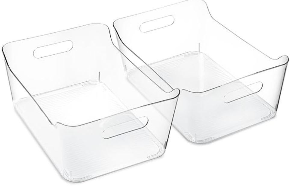 Tiawudi 2 Pack Plastic Storage Bins, Extra Large Pantry Organizer, 13.5" x 10" Clear Storage Containers and Organizer Bins, Multi-Use Bins for Home, Kitchen, Closet and Cabinet