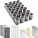 Talented Kitchen Magnetic Stainless Steel Spice Jars - 24-Pack, 3 oz, Silver - Magnetic Kitchen Spice Jars with Organizer Plates & Lids for Fridge & RV - Includes 6 Wall Plates & 269 Preprinted Labels
