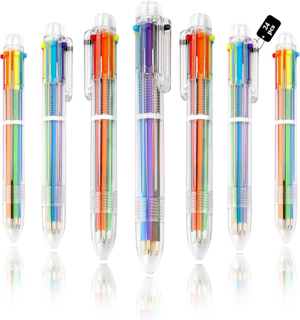 24 Pack Multicolor Pen 0.5mm 6-in-1 Ballpoint Retractable Colored Pens for School Office Supplies Birthday Party Favors for Kids Teens Student Children Gift End of Year Gifts for Students Teacher