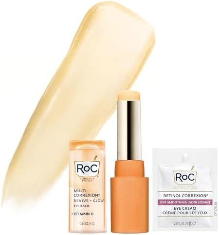 RoC Multi Correxion Revive + Glow Eye Balm with Vitamin C (0.14 oz) + Retinol Eye Cream Packette