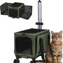 Pet Carrier Airline Approved, Expandable Large Dog Cat Carrier with Wheels, Upgraded Wheels Airline-Approved Cat & Dog Travel Carrier, Rolling Pet Carrier with Removable Pole Platform, Forest Green